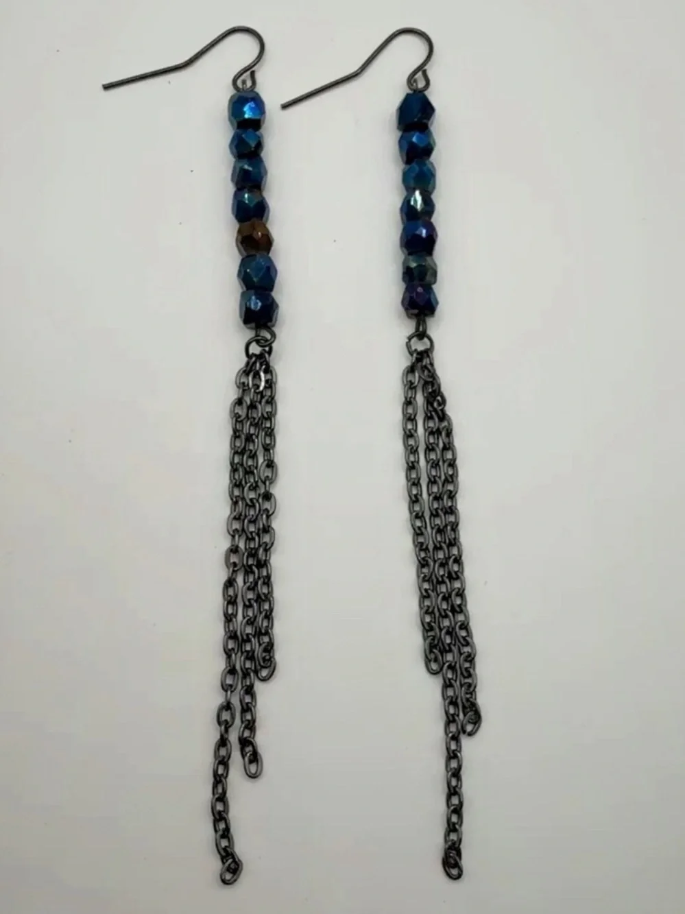 OOAK 4.5”L Vintage Glass Beaded Earrings w/ Gunmetal Chains Custom Handmade